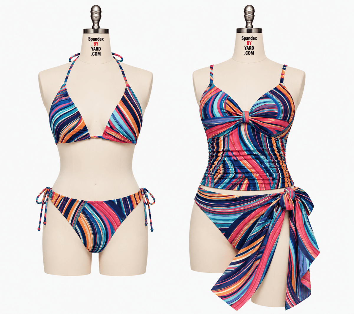 95074 Wave Line Printed Spandex Fabric – Geometric Wave Stretch Fabric for Activewear, Swimwear & Fashion by the Yard - Spandexbyyard