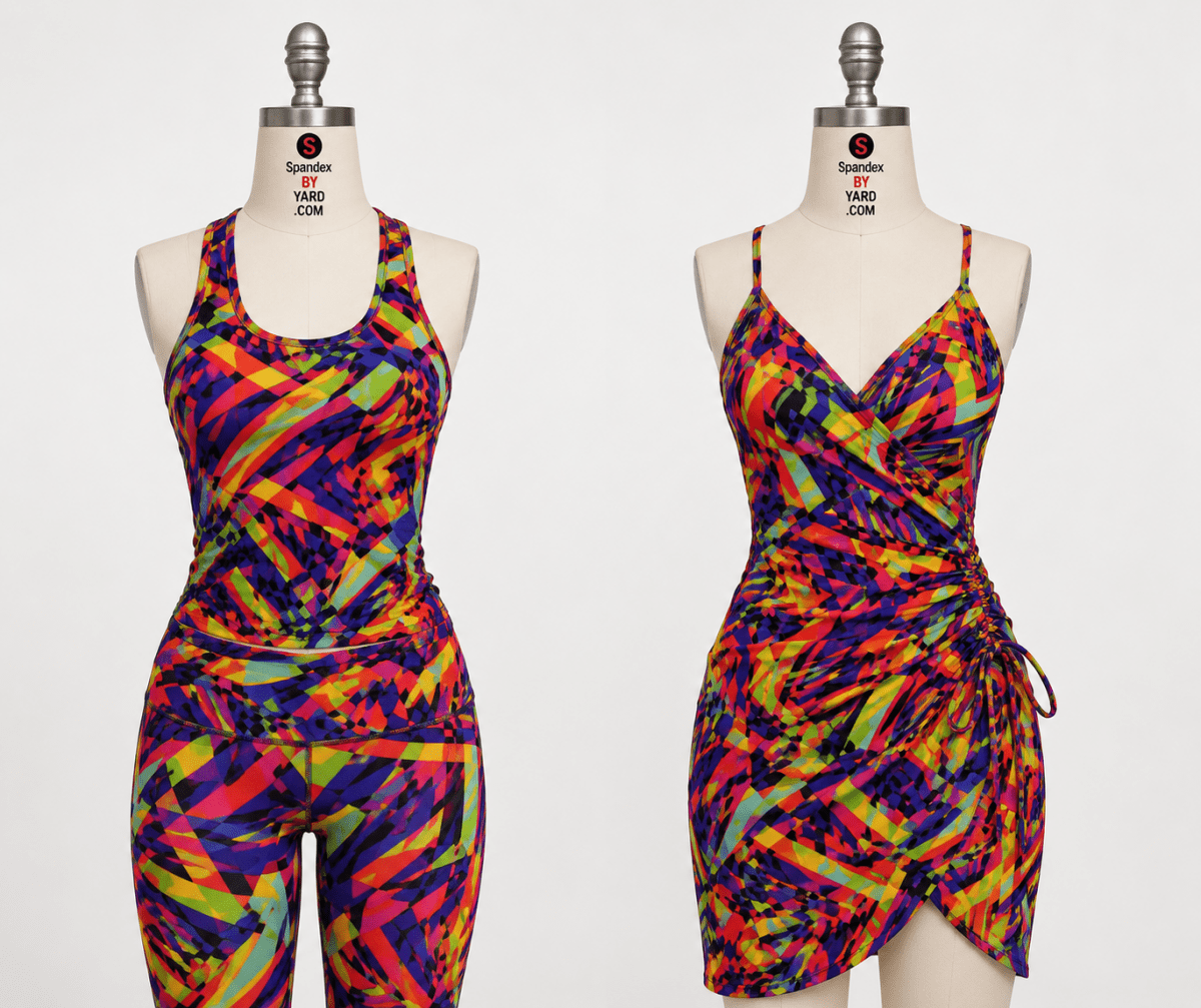P - SPT101 - 0 | abstract, multi - color, geometric, Printed Spandex - Spandexbyyard