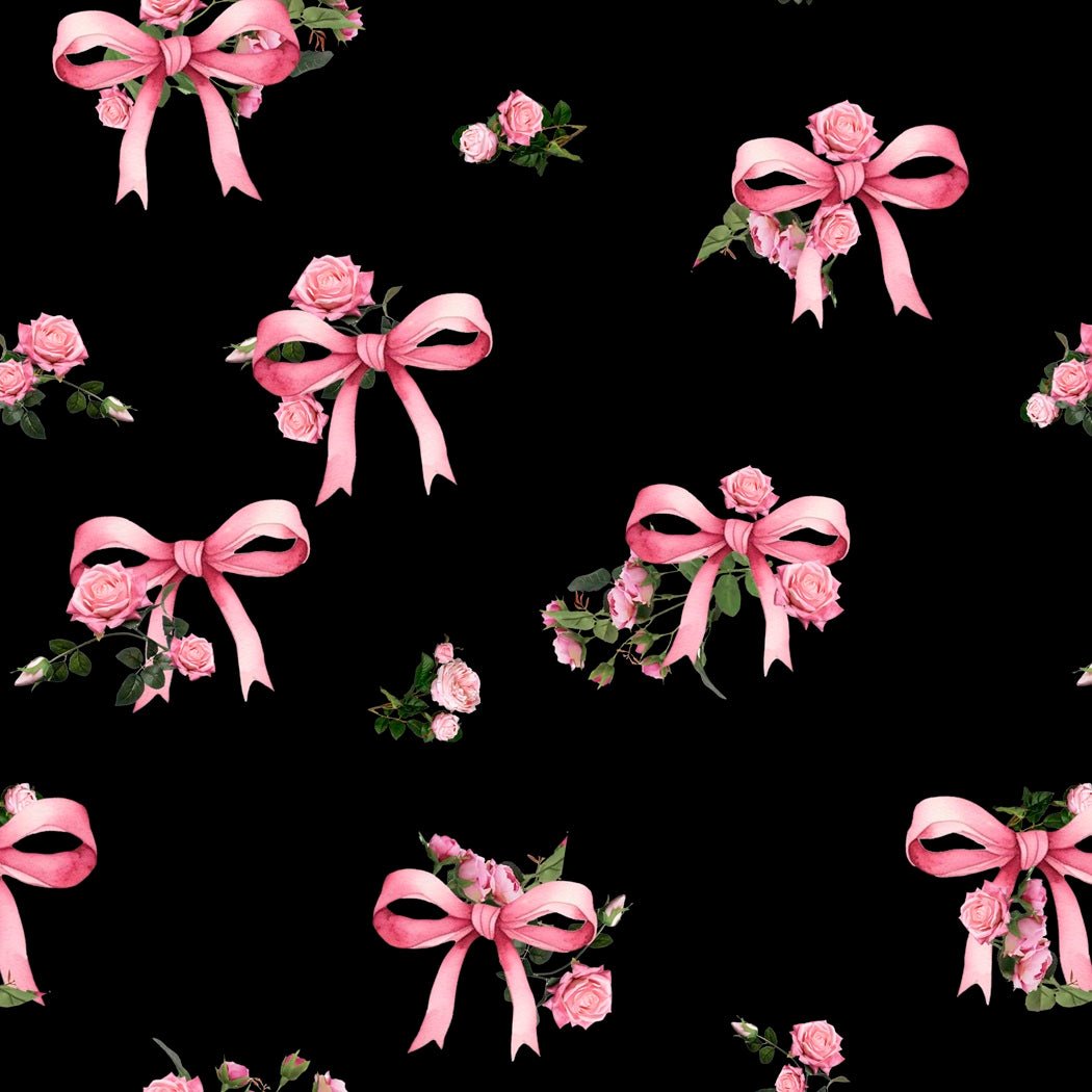 Pink Rose Bows Printed Fabric - "Flower Bows" Pattern