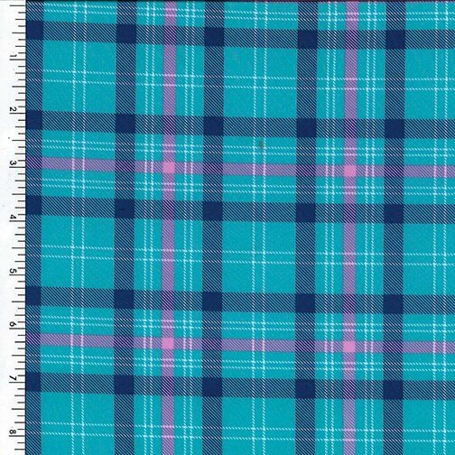 PSPN71 Turquoise Plaid Printed Spandex - Spandexbyyard