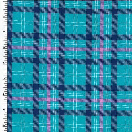 PSPN71 Turquoise Plaid Printed Spandex - Spandexbyyard