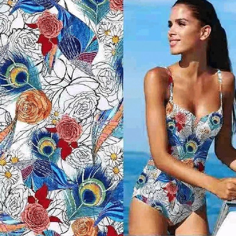 SP - NP90007 Peacock & Roses Printed Spandex - Spandexbyyard