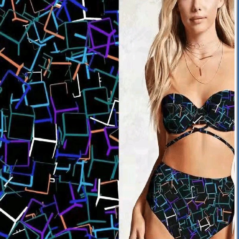 SP - NP90015 3D Boxes Printed Spandex - Spandexbyyard