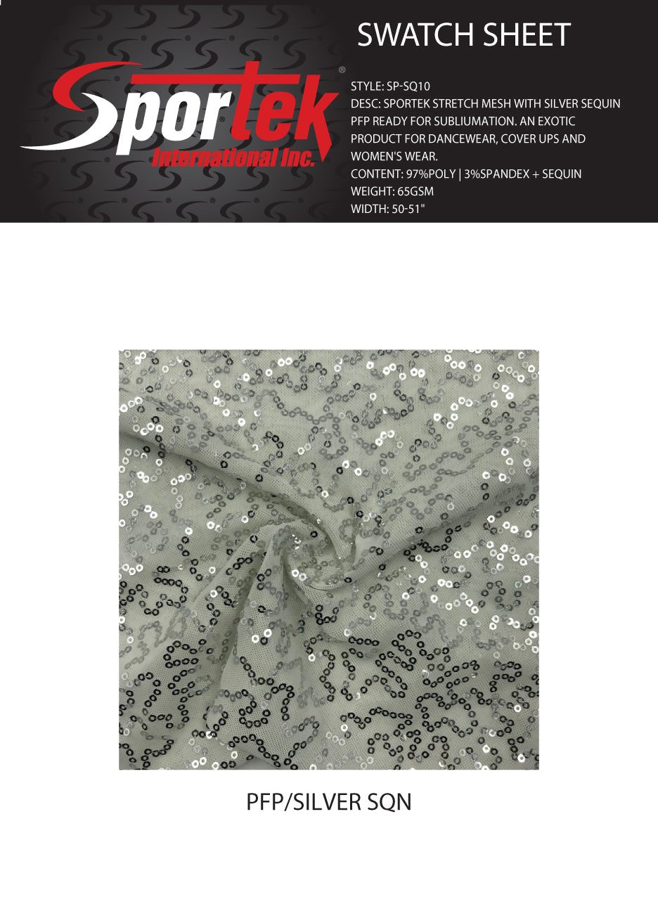 SP - SQ10 Sportek Stretch Mesh with Silver Sequin - Spandexbyyard