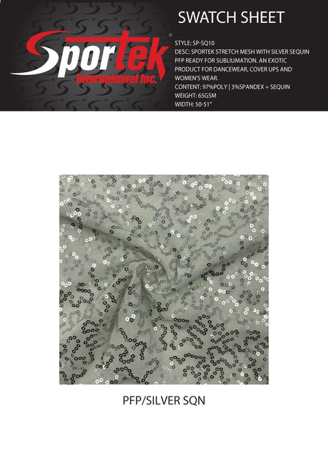 SP - SQ10 Sportek Stretch Mesh with Silver Sequin - Spandexbyyard
