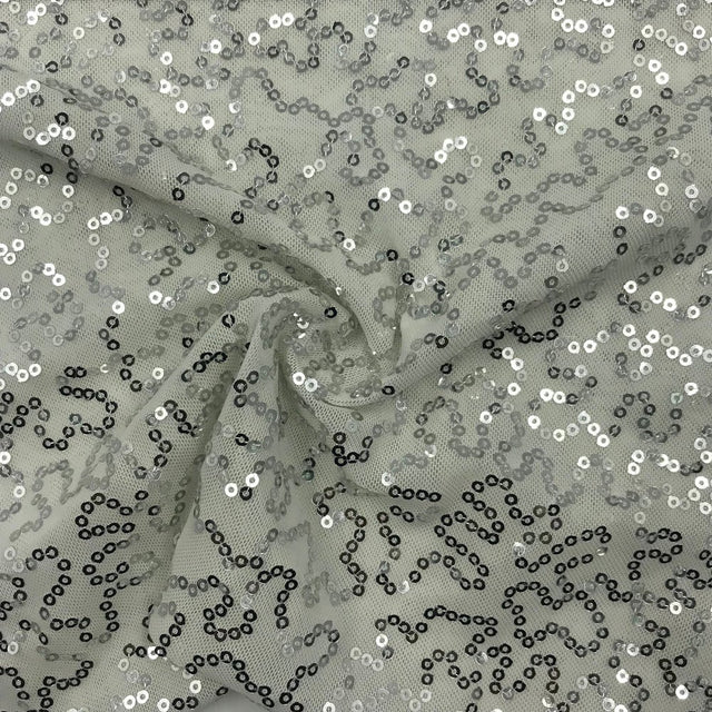 SP - SQ10 Sportek Stretch Mesh with Silver Sequin - Spandexbyyard