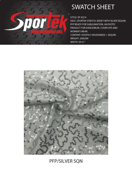 SP - SQ14 Sportek Stretch Jersey with Silver Sequin - Spandexbyyard