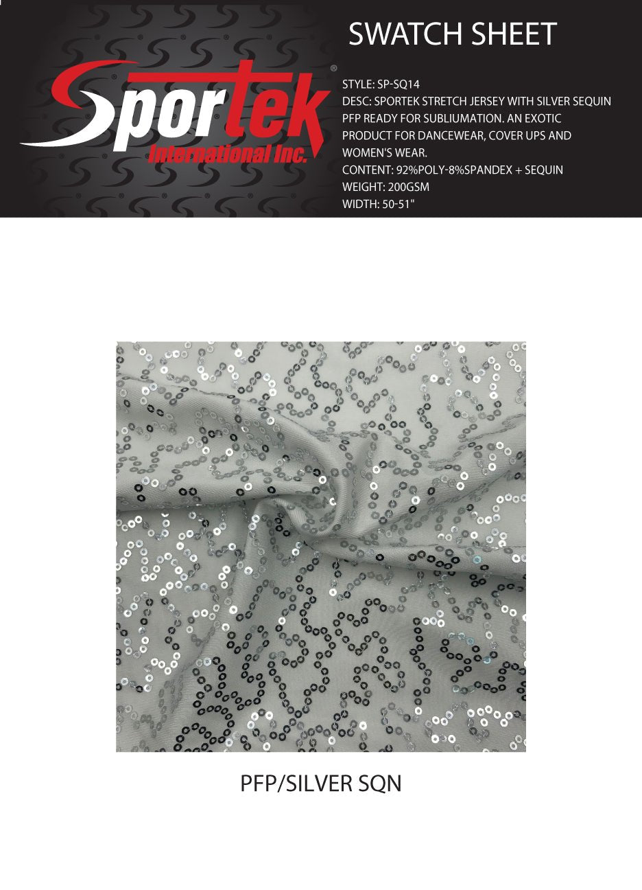 SP - SQ14 Sportek Stretch Jersey with Silver Sequin - Spandexbyyard