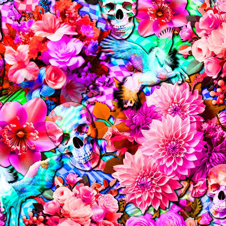 SPT 6637 FLOWER SKULLS AND PEGASUS - Spandexbyyard