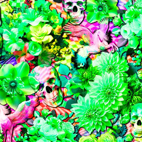 SPT 6637 FLOWER SKULLS AND PEGASUS - Spandexbyyard