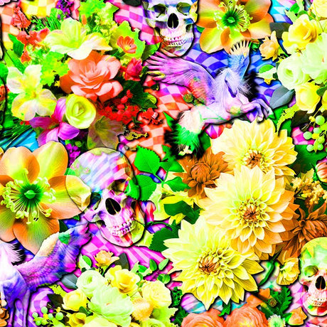 SPT 6637 FLOWER SKULLS AND PEGASUS - Spandexbyyard