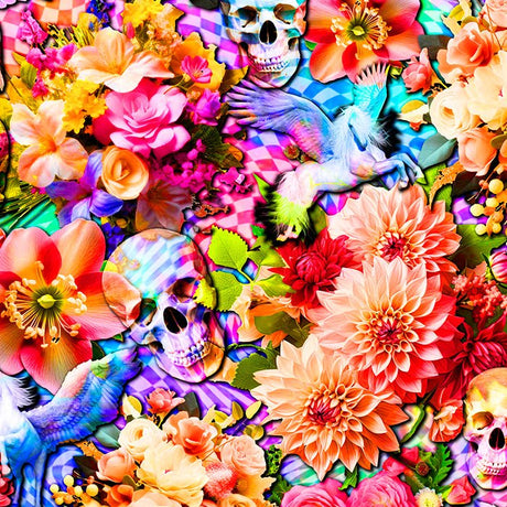 SPT 6637 FLOWER SKULLS AND PEGASUS - Spandexbyyard