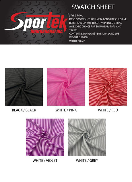 F - 70L Sportek Nylon - LYCRA®Life Chlorine Resist and UPF50+ Tricot Yarn - Dyed Stripe - Spandexbyyard