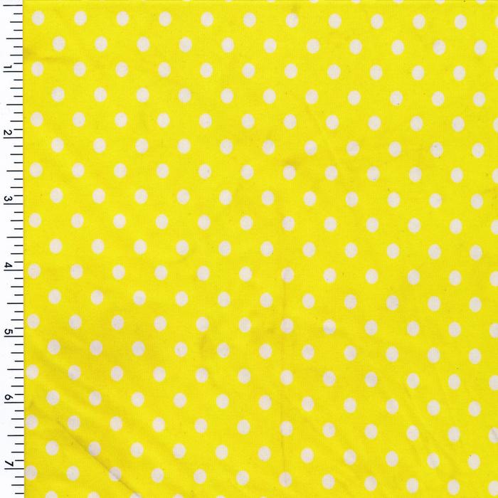Mini Poco Dot Tricot White Yellow Printed Spandex - Spandexbyyard