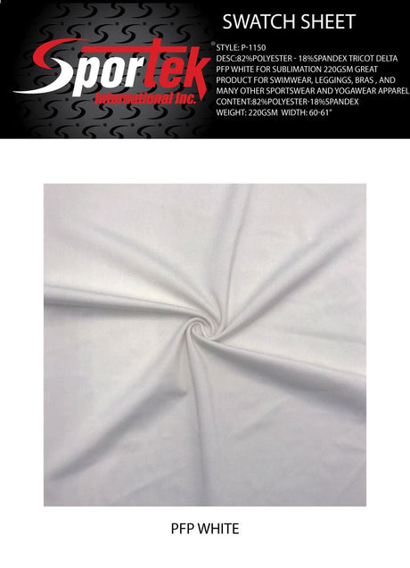 P - 1150 Sportek Poly - Spandex Tricot PFP White for sublimation 220GSM - Spandexbyyard