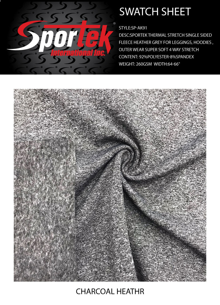 SP - AK91 Sportek Thermal Stretch Single sided fleece heather grey - Spandexbyyard
