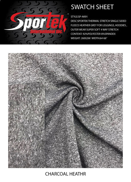 SP - AK91 Sportek Thermal Stretch Single sided fleece heather grey - Spandexbyyard