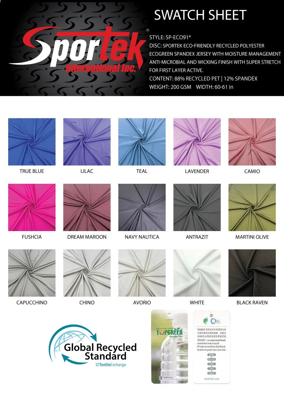 SP - ECO91* EcoGreen Yarn Spandex Wicking - Anti Microbial - Spandexbyyard