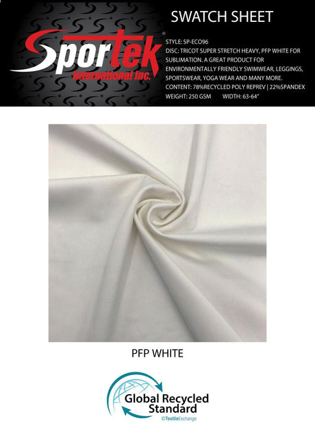 SP - ECO96 PFP White for sublimation. Environmentally friendly UV50+ - Spandexbyyard
