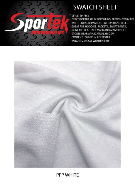 SP - FT55 Sportek Spun Poly Heavy French - Terry PFP White for Sublimation - Spandexbyyard