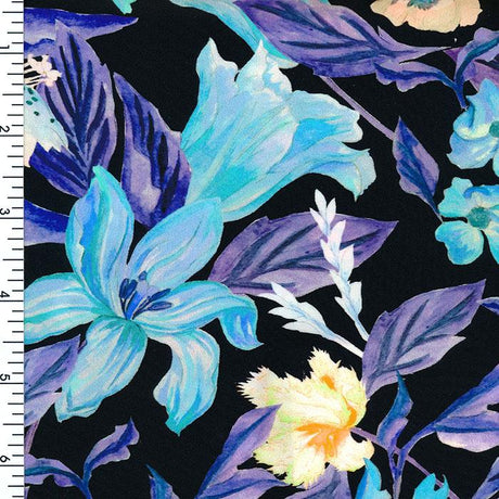 SP - NP2668 Danube Floral Mix Black Blue Navy Cream | Nylon Spandex Digitally Wet Print - Spandexbyyard