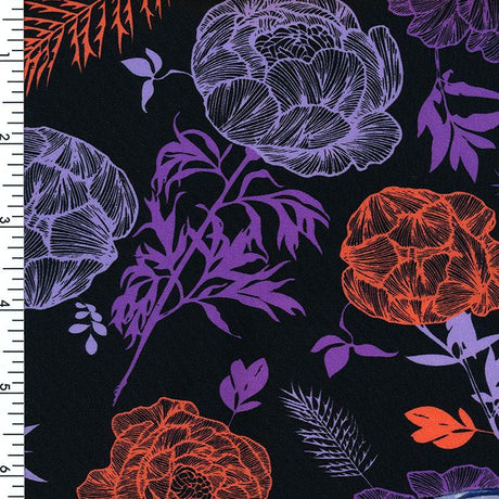 SP - NP2669 Lovely Night Garden - Black Blue Red| Nylon Spandex Digitally Wet Print - Spandexbyyard