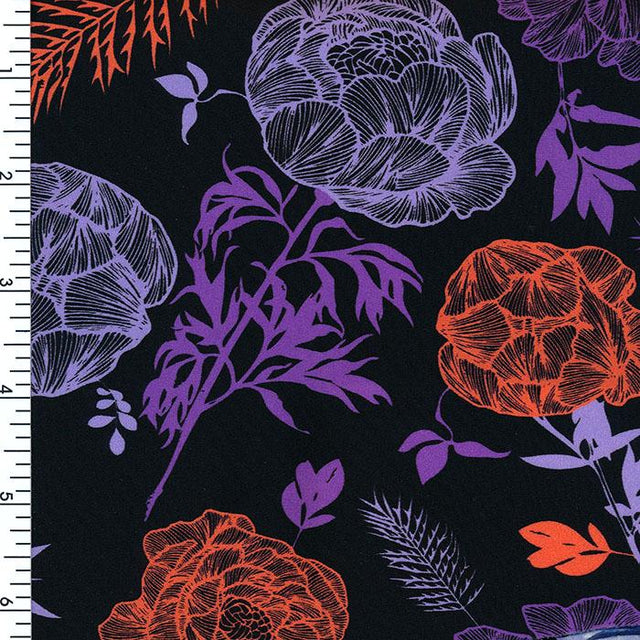 SP - NP2669 Lovely Night Garden - Black Blue Red| Nylon Spandex Digitally Wet Print - Spandexbyyard