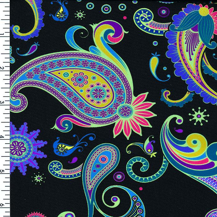 SP - NP2673 Royal Paisley - Black Green Blue Red Nylon Spandex Digitally Wet Print - Spandexbyyard