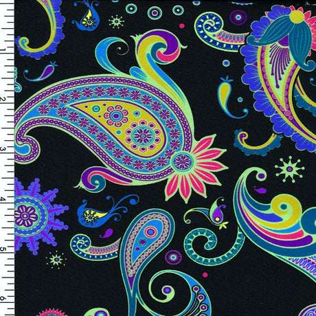 SP - NP2673 Royal Paisley - Black Green Blue Red Nylon Spandex Digitally Wet Print - Spandexbyyard