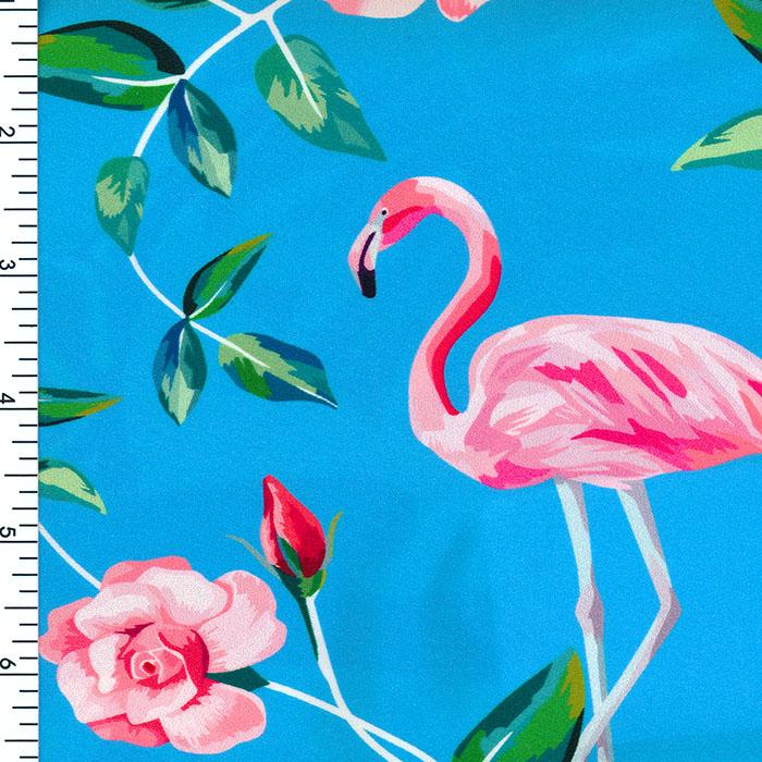 SP - NP2677 Flamingo & Rose - Blue Pink Green | Nylon Spandex Digitally Wet Print - Spandexbyyard