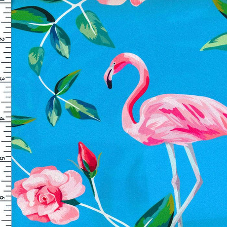 SP - NP2677 Flamingo & Rose - Blue Pink Green | Nylon Spandex Digitally Wet Print - Spandexbyyard