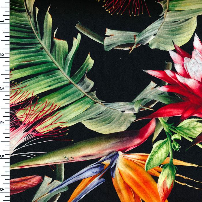 SP - NP2687 Tropical Roses - Black Green Orange Purple | Nylon Spandex Digitally Wet print - Spandexbyyard