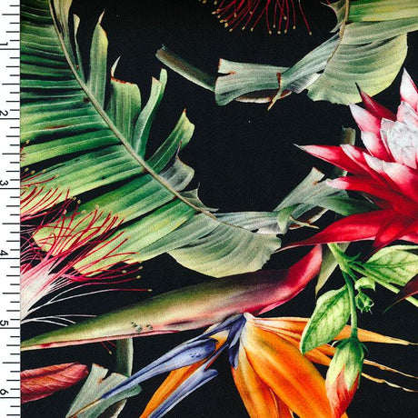 SP - NP2687 Tropical Roses - Black Green Orange Purple | Nylon Spandex Digitally Wet print - Spandexbyyard