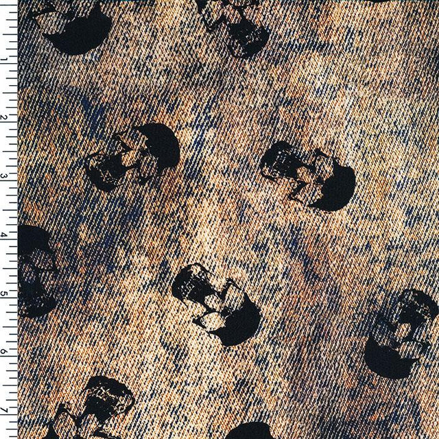 SP - NP2706 Denim Skull Nylon Spandex Digitally Wet Print - Spandexbyyard