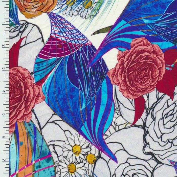 SP - NP90007 Peacock & Roses Printed Spandex - Spandexbyyard