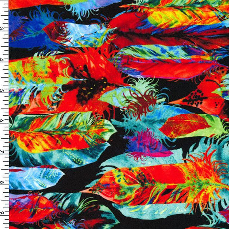 SPT192 - 1 | feathers, rainbow, tropical, Printed Spandex - Spandexbyyard