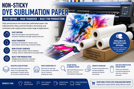 Non-Sticky Dye Sublimation Paper: Fast Drying, High Transfer, and Built for Production