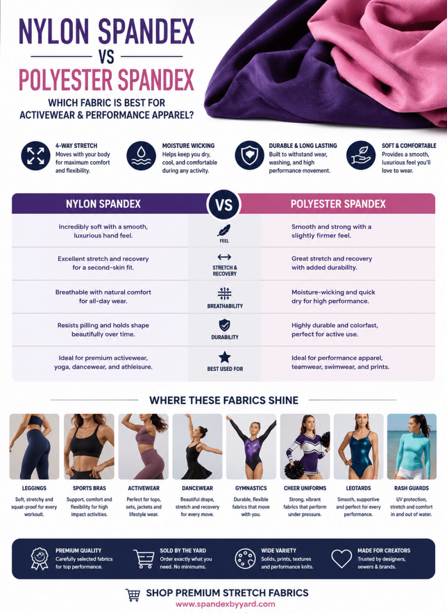 Nylon Spandex vs Polyester Spandex: Which Fabric Is Best for Activewear, Swimwear & Performance Apparel? - Spandexbyyard