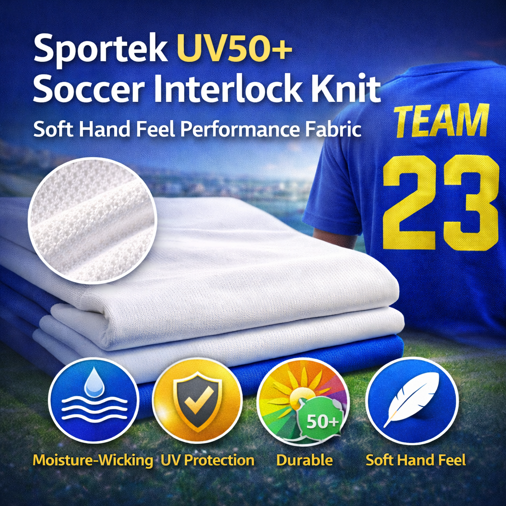 Sportek UV50+ Soccer Interlock Knit – Soft Hand Feel Performance Fabric - Spandexbyyard