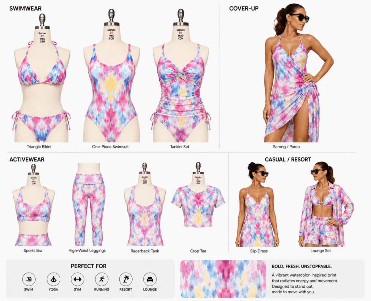 01333 - 1002 Ikat Leonie Poly Spandex Soft Hand Printed Spandex - Spandexbyyard