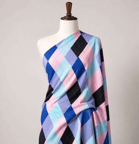 98483 Argyle Stitching Printed Spandex Fabric – Geometric Argyle Stretch Fabric for Activewear, Swimwear & Fashion by the Yard - Spandexbyyard