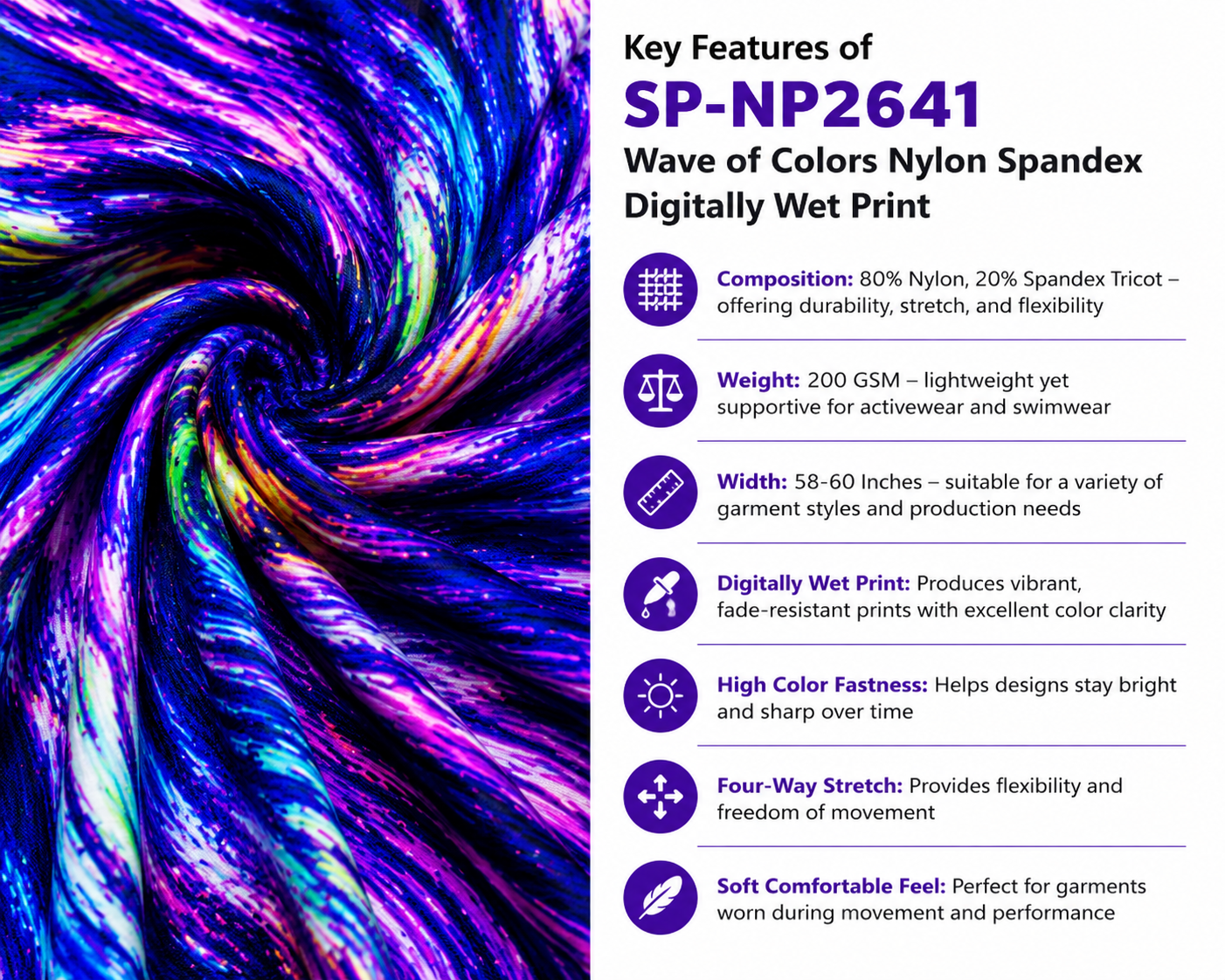 SP-NP2641 Wave of Colors Nylon Spandex Digitally Wet Print