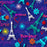 Colorful Eiffel Tower and French words pattern on blue fabric background