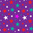 Colorful multi stars pattern on purple fabric for sale with 10-15 days delivery and minimum order of 5 yards.