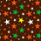 SPT_6645 Multi Stars fabric with colorful red, green, yellow, and white stars on a brown background. Delivery in 10-15 days, min 5 yards.