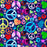 Colorful peace signs and hearts pattern on a dark background