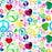 Colorful peace signs and hearts pattern on white background