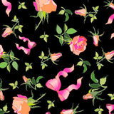SPT-6675 | Flower Bows - Noir Rose Garden with Pink Ribbons Print