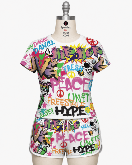 Graffiti Printed Spandex Fabric – Urban Street Art Stretch Fabric for Activewear, Streetwear & Fashion by the Yard - Spandexbyyard
