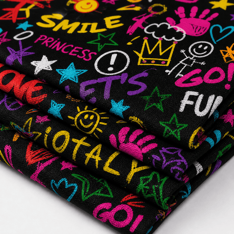 Kids Word Play Printed Spandex Fabric – Stretch Fabric for Kids Clothing & Apparel | Spandexbyyard - Spandexbyyard
